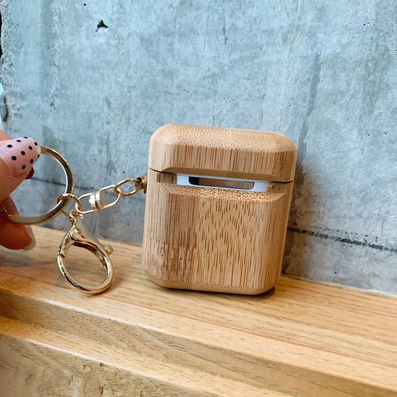 Pure Wood Bamboo для Airpod чехол Hoesjes наушники Беспроводная зарядка коробка для Airpods 2 брелок Брелок чехол