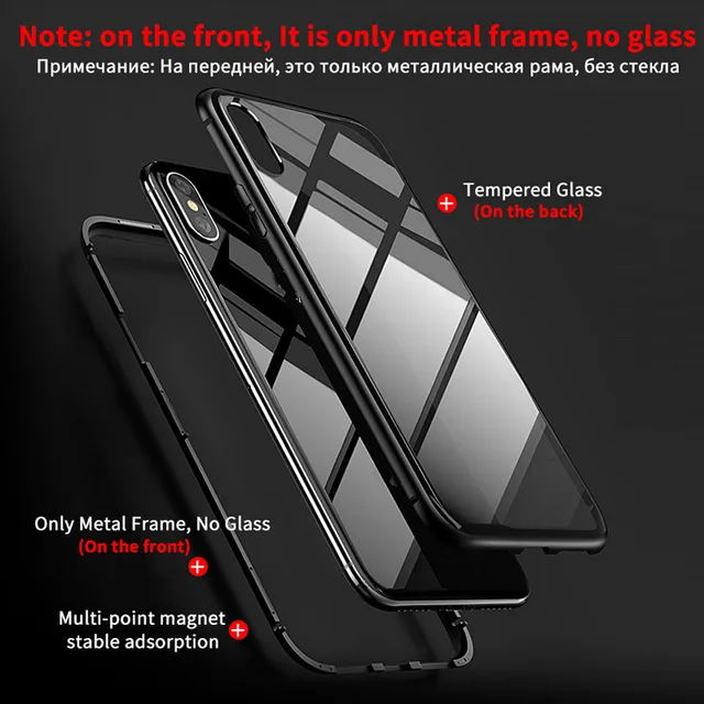 GETIHU Metal Magnetic Case for iPhone XR XS MAX X 8 Plus 7 Tempered Glass Back