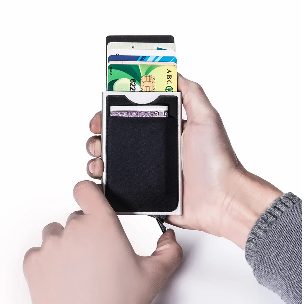 

NewBring Slide Card Holder Wallet Automatic Pop-up Case With Money Pocket