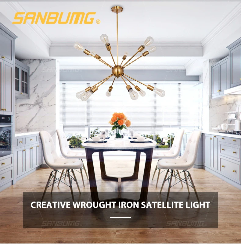 SANBUGM Modern Industrial Iron Satellite Light Lighting Sputnik Chandelier Medieval Retro Loft Luminaire Chandelier Lighting