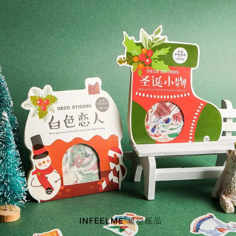

20-40 pcs/pack Merry Christmas Theme Sticker DIY Decoration Gifts Posted Package New Year Label Paper Sticker Diary Scrapbooking