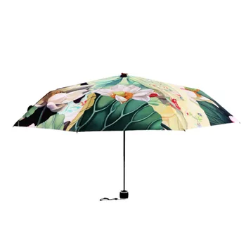 

Chinese Pekin Opera Girl Three Folding Umbrella 8 Rib Wind Resistant Frame For Women