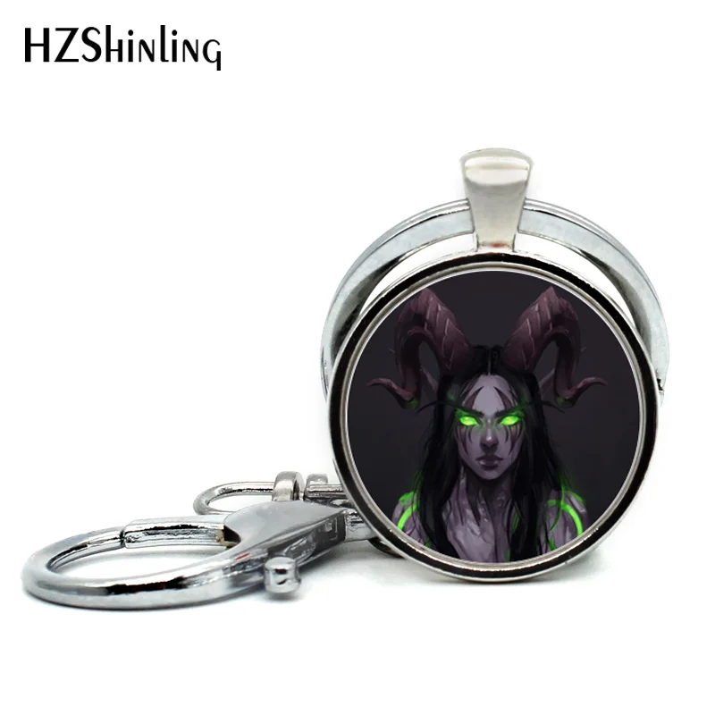 

2017 New Arrival World of Warcraft Pendant Keychains Handmade Demon Warcraft Jewelry Glass Dome Keyring for Gamer