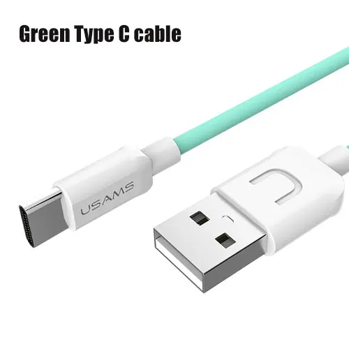 USAMS USB кабель для передачи данных для iPhone Micro usb type C кабель для мобильного телефона для освещения 2A кабель для быстрой зарядки USB C microusb type-c - Цвет: Green for Type-c