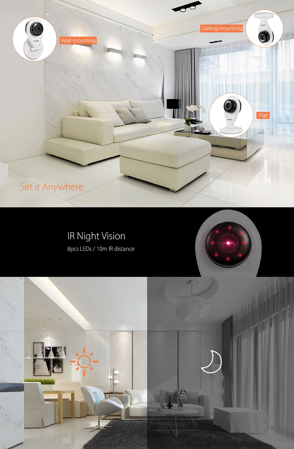 Sricam SP009 720P H.264 WiFi 1.0MP Wireless ONVIF CCTV Security IP Cam Pet Camera TF Slot