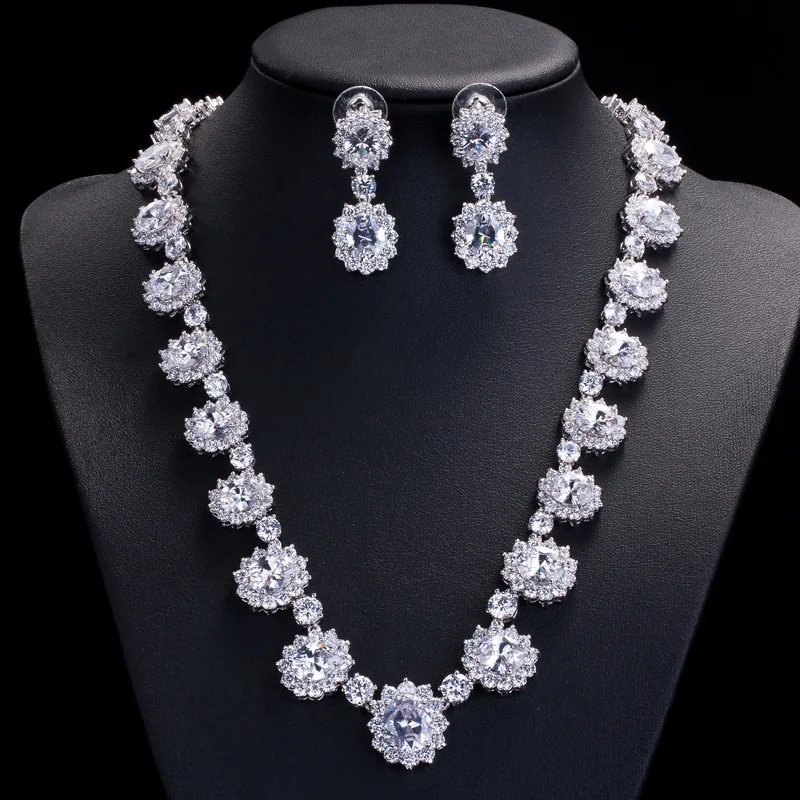 

New Micro Inlay Sparkling Round Crystal Flower And Cubic Zirconia Party Jewelry Set For Women Luxury Wedding Costume Jewellery