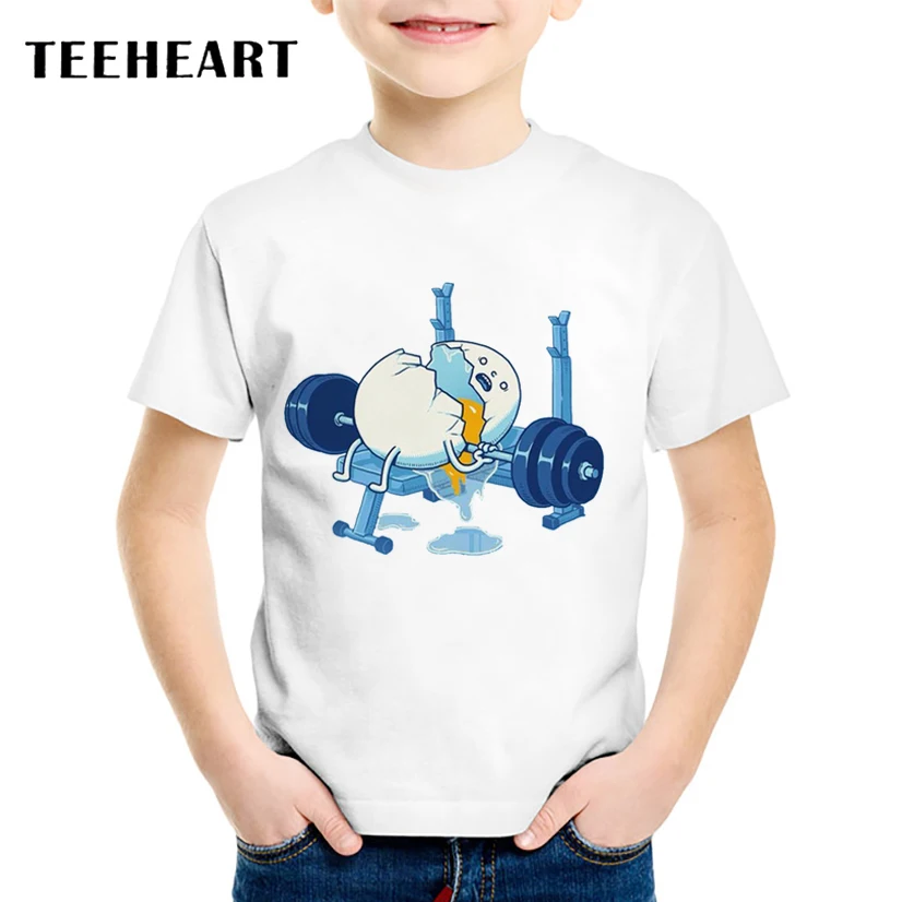 

TEEHEART Brand 18M-10T Boys/girls's Summer Funny Blue Egg Weightlifting Crushed Printed Harajuku T Shirt Children Clothing TA624