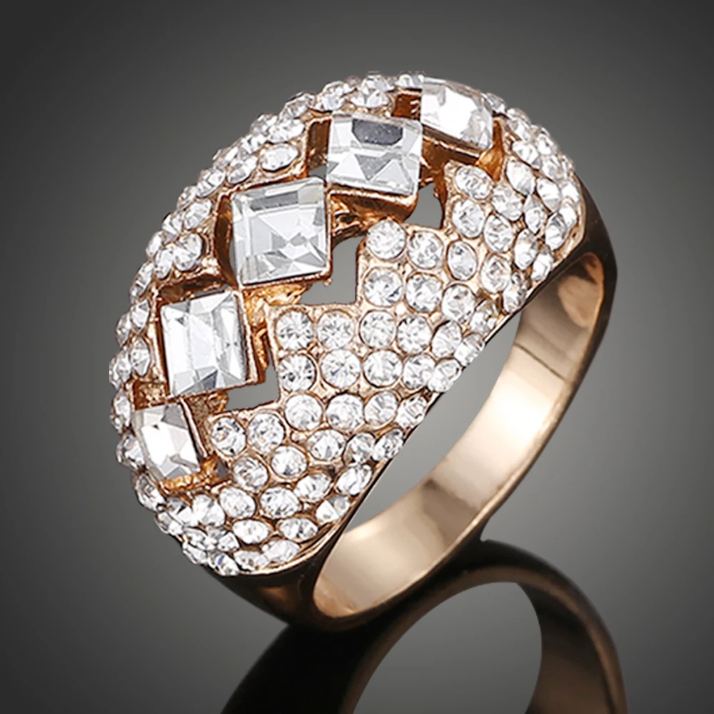 Top Quality Engagement Rings Gold color Full Austrian Crystal White Red