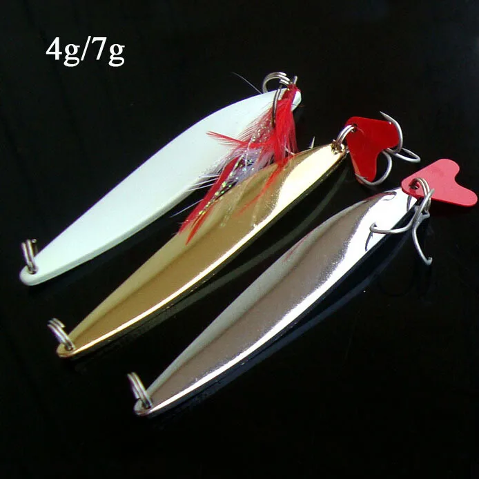 

free shipping hot selling 4g 7g 10pcs/lot treble hook metal bait metal spoon lures fishing spoon lures Chinese fishing lures