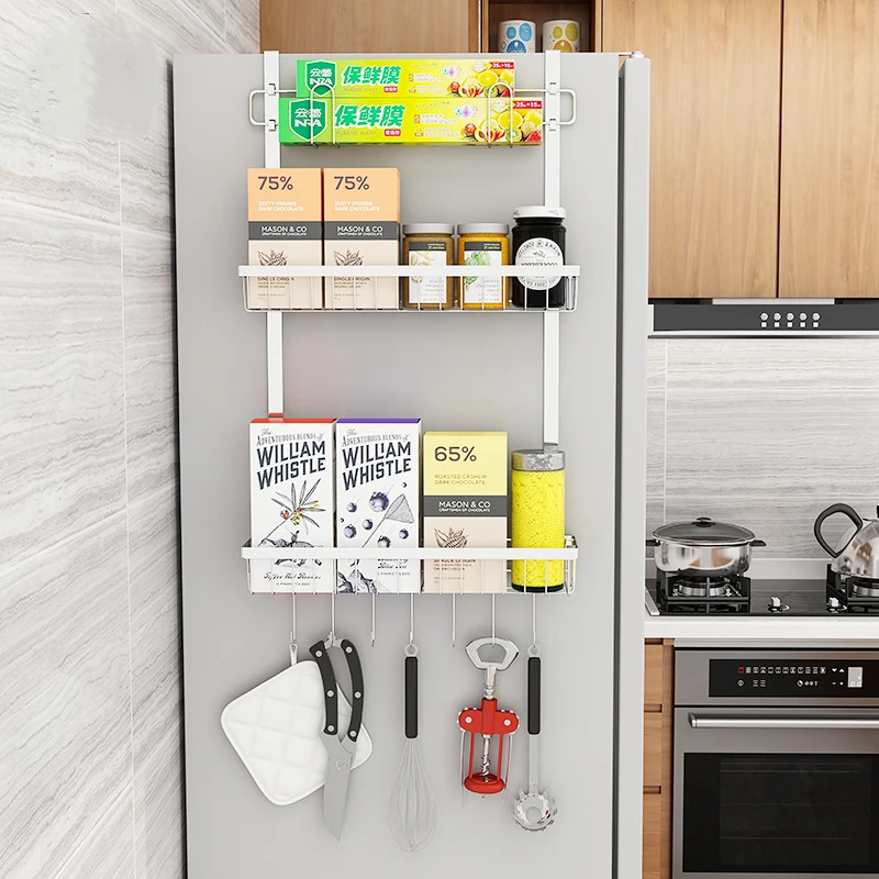 

Bathroom Pendant Shower Shelves 304 Stainless Steel Punch-free Shelf Kitchen Refrigerator Racks Spice Racks Kitchen Appliances