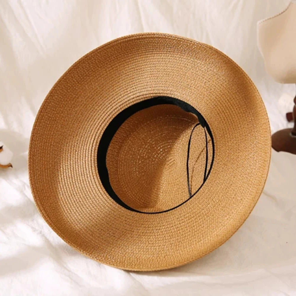 Новые черные шляпы от солнца Кепка с покрывалом для женщин Летняя соломенная шляпа плоский Топ Женская модная пляжная шляпа Панамы Chapeu Feminino