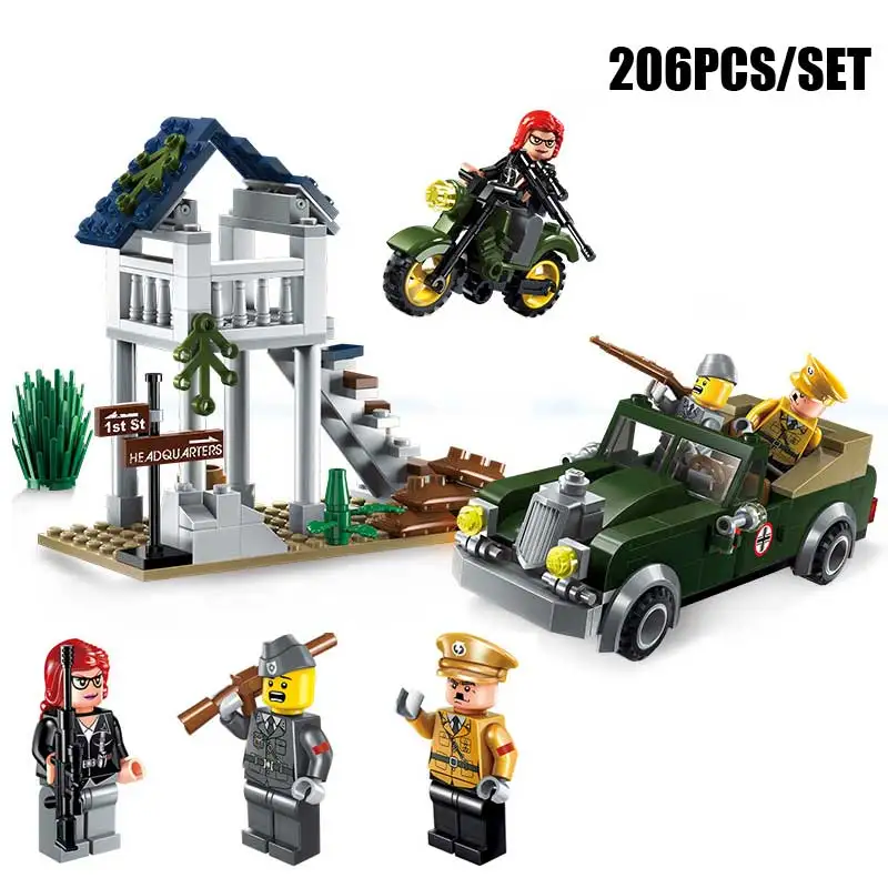

206PCS Military Speical Task Motorcycle Vehicle Model Bricks Military Officer Figures Block Boy Toy Compatible With Enlighten