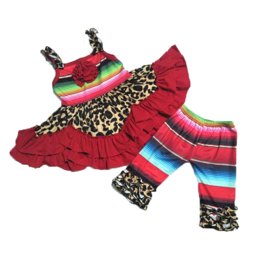 

hot sell girl sling outfits girls summer leopard print clothing set