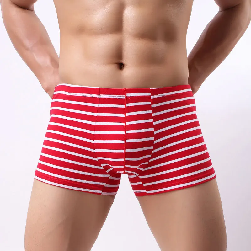 

Sexy Underwear Men Boxers Shorts Cotton Panties Man Striped Breathable U Convex Pouch Underpants cueca masculina Plus Size M-XXL