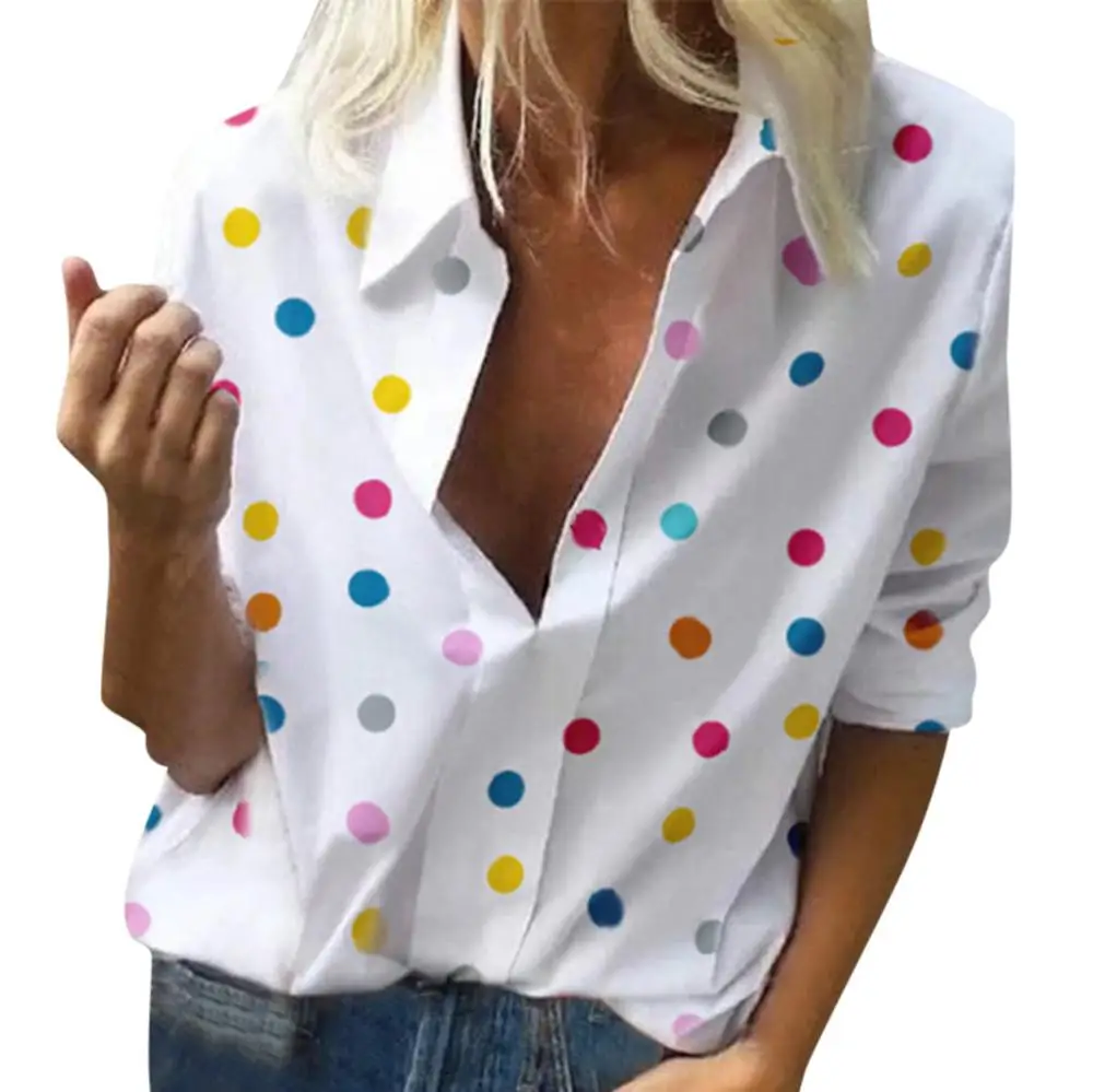 

Blouse Women Tops Dot Print Long Sleeve Shirt Print Summer Sexy Deep V neck blusas chemise femme blusas Mujer De Moda 2019