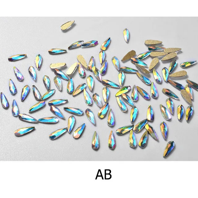 10 шт. Кристальные блестящие 3D Стразы для дизайна ногтей AB Красочные капли прозрачный AB/Роза/черный/розовый DIY украшения Подвески с плоской задней частью драгоценные камни - Цвет: AB