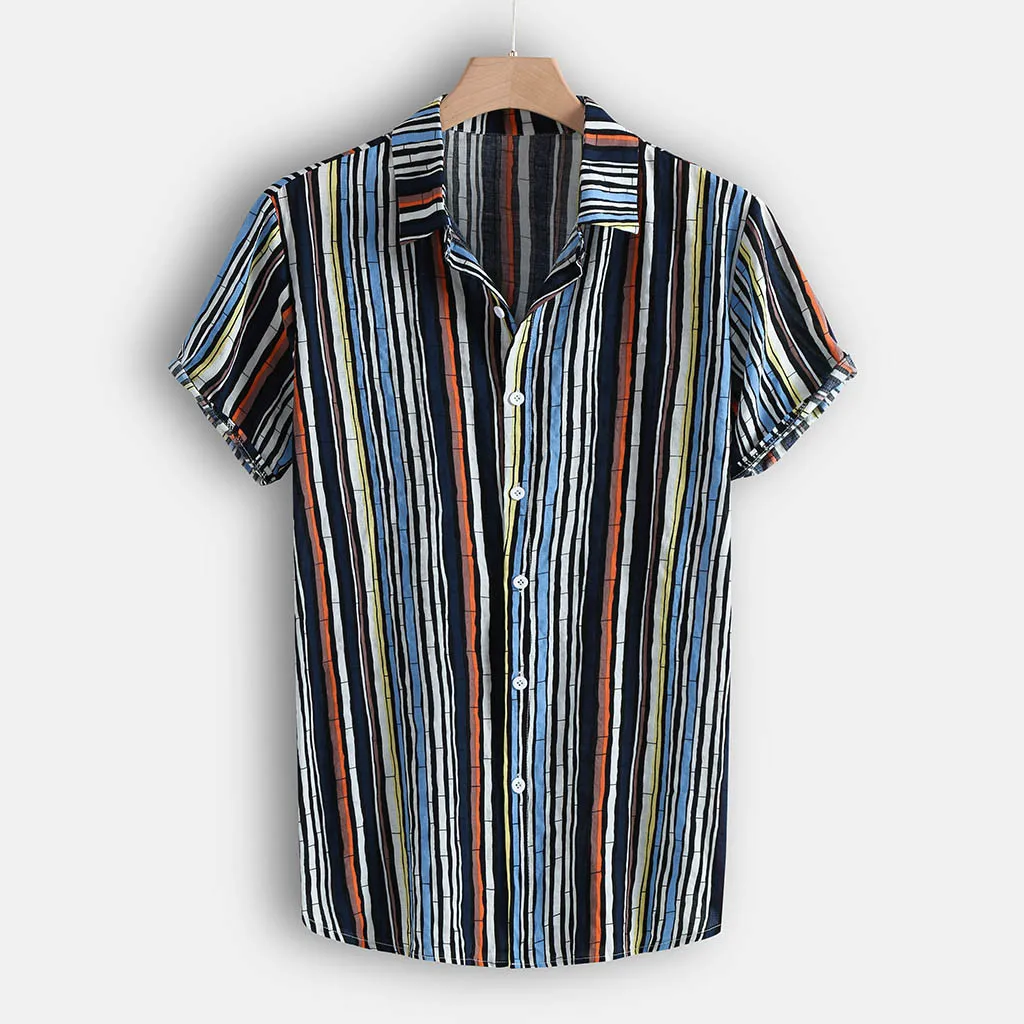

Mens Shirt camisa Summer Breathable Striped Turn Down Collar Short Sleeve hawaiian shirt Loose Casual Shirts chemise homme 2019