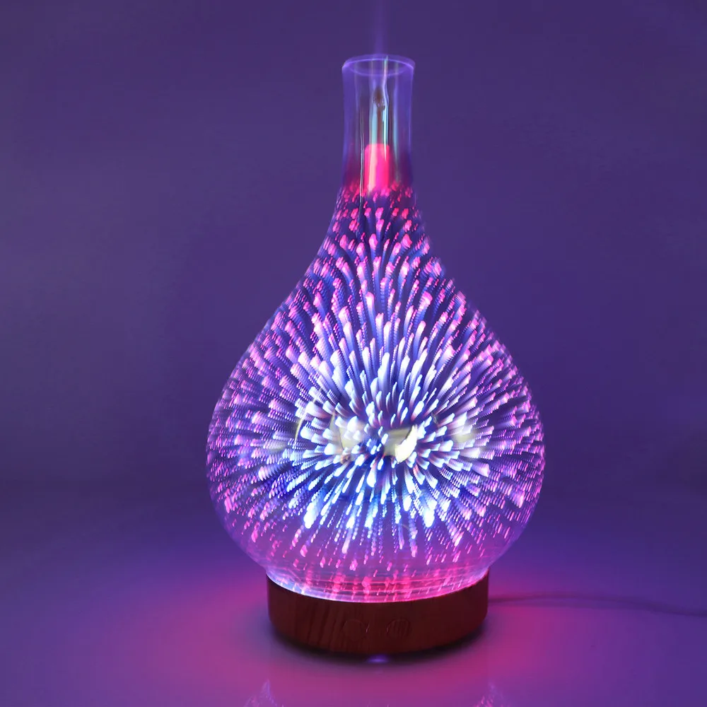 

ISHOWTIENDA Glass Night Lights Diffusers Humidifier 7 Colour Changing LED Lights Aroma Diffuser Backflow Incense Burner Accessor
