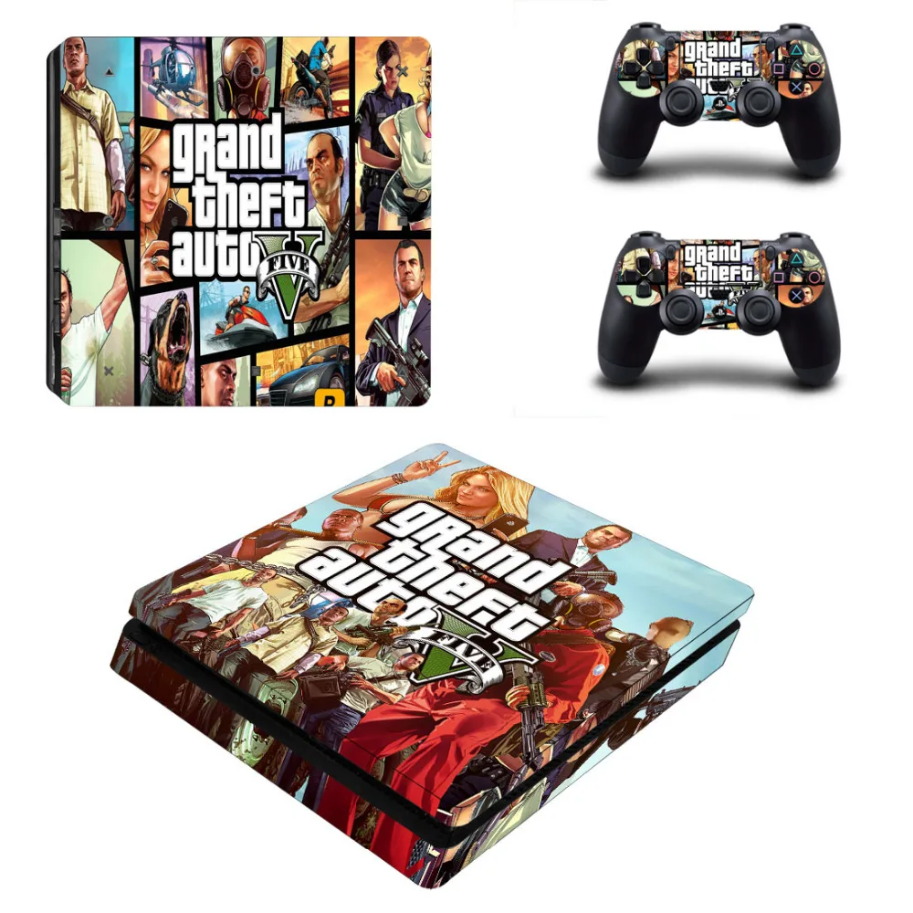 Наклейка Grand Theft Auto V GTA 5 PS4 Slim наклейка для консоли Sony PlayStation 4 и 2 контроллера тонкая