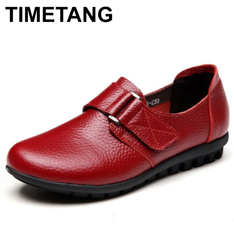 Koop TIMETANG Lederen middelbare leeftijd vrouwen enkele schoenen moeder mode zachte lederen schoenen comfortabele lederen tie dames platte schoenen C208