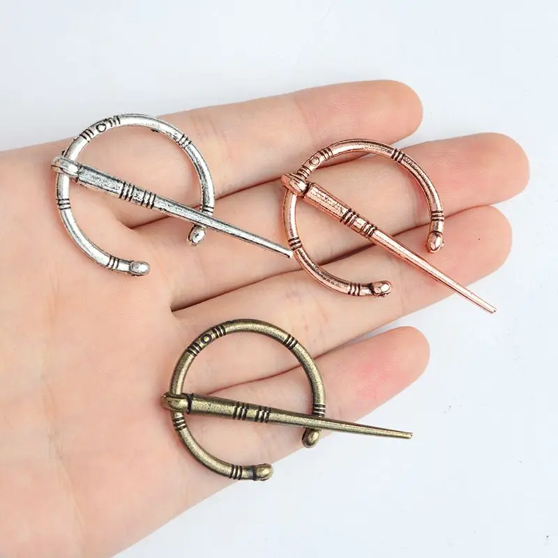 Mix metal penannular shawl pin with flower, Copper shawl pin, Cardigan  clasp, Silver brooch, Clock shawl pin, Viking shawl pin 