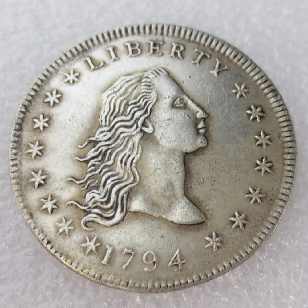 United States Coins 1794 Flowing Hair Brass Silver Plated Dollar Smooth