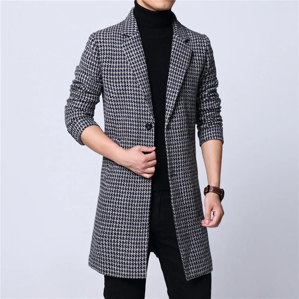 Mens long coat winter woolen melton overcoat puppy plaid two buttons full lining long sleeve M-6XL black 18NovW4 drop shipping Mens long coat winter woolen melton overcoat puppy plaid two buttons full lining long sleeve M-6XL black 18NovW4 drop shipping