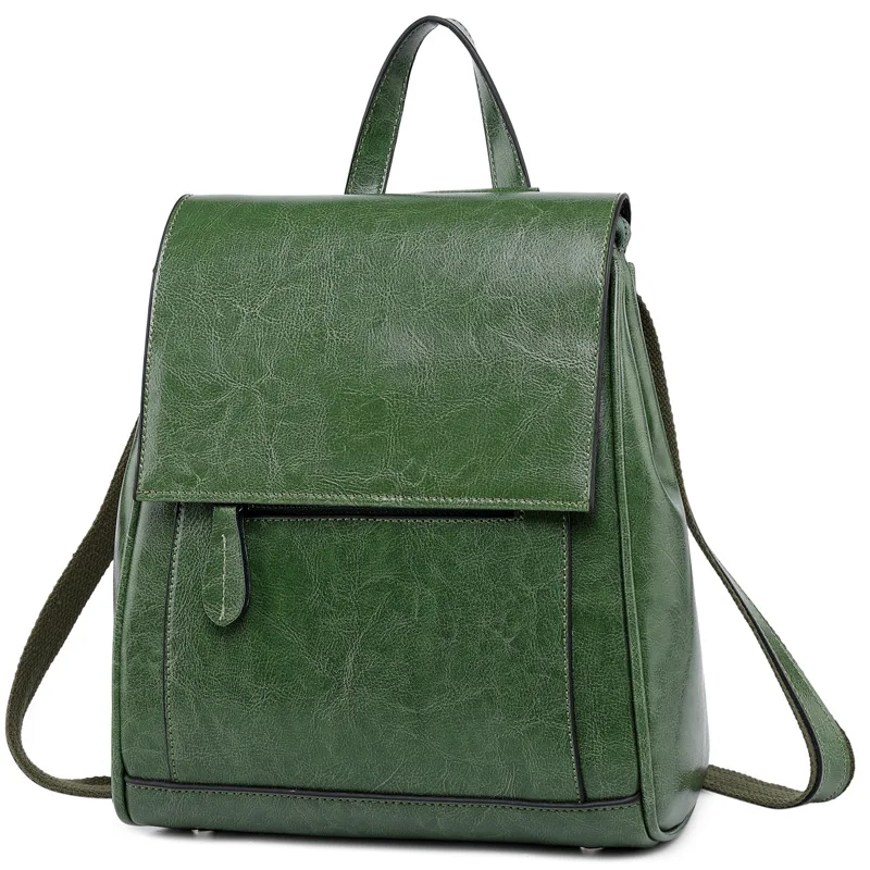 Винтажный женский рюкзак из натуральной кожи, роскошная дизайнерская школьная сумка на молнии для подростков, высококачественная повседневная большая дорожная сумка mochila - Цвет: Зеленый