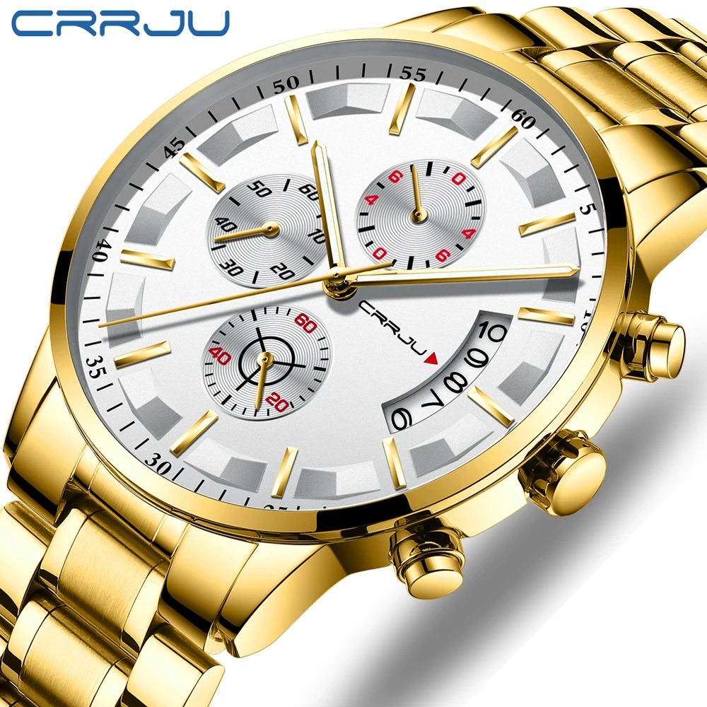 Relogio Masculino CRRJU золотые мужские часы с хронографом Лидирующий бренд Роскошные