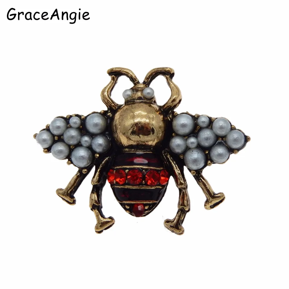 

2pcs Vintage Bronze Bumble Bee Brooch Honey Bee Pin with Rhinestone Rhinestone and Pearl Bee Brooches for Women Vintage Jewelry