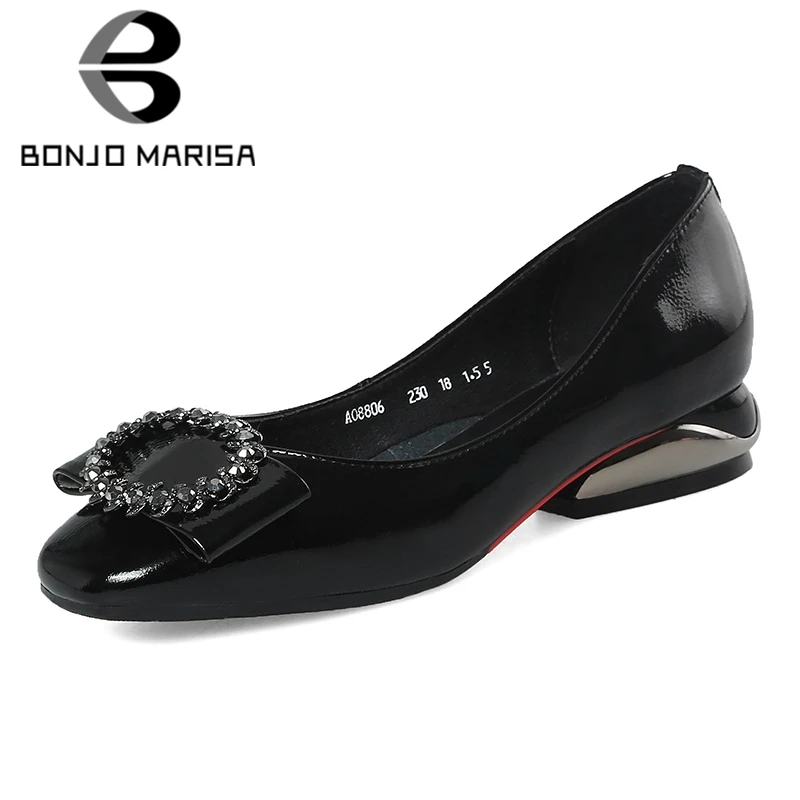 

BONJOMARISA 2020 Office Lady Comfortable Patent Leather Woman Shoes Sexy Square Toe Elegant Chunky Heels Shoes Women Footwear