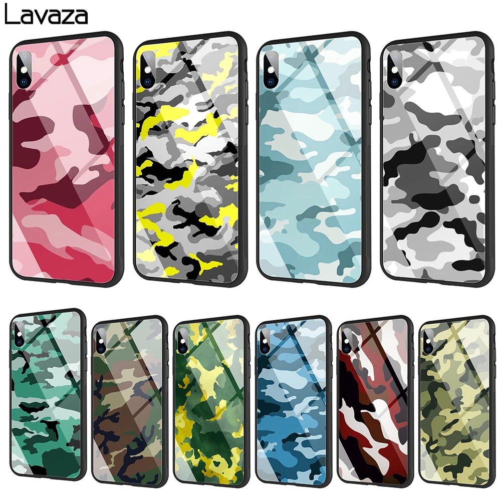 Lavaza Army Green Camouflage Tempered glass TPU Case for iPhone XS Max XR X 8 7 6 6S Plus 5 5S SE | Мобильные телефоны и