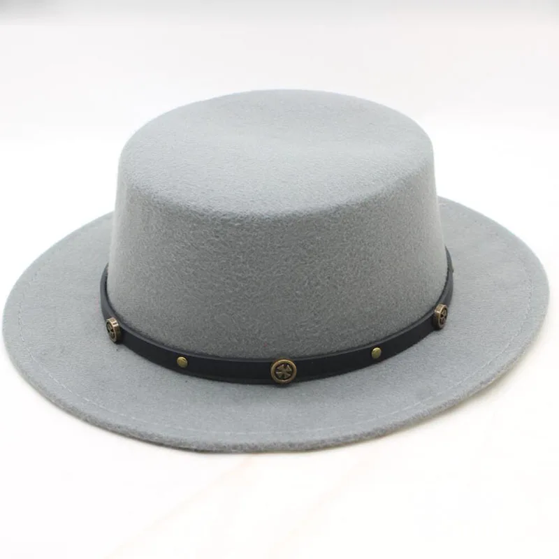 Новые модные женские зимние шляпы из кашемира и полиэстера весенние шляпы с плоским верхом женские шляпы с широкими полями - Цвет: gray