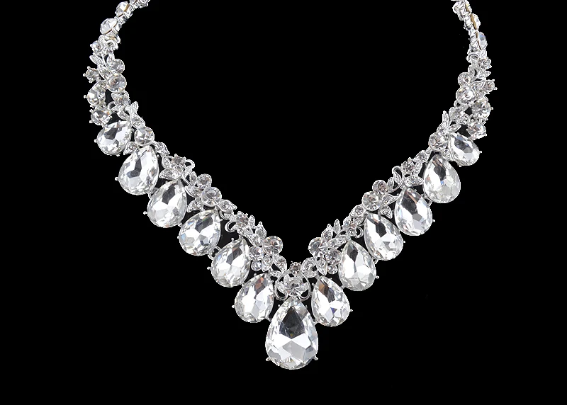 High quality wedding jewelry sets bridal silver necklace and earrings crystal rhinestone women party dress jewerly accessories 12