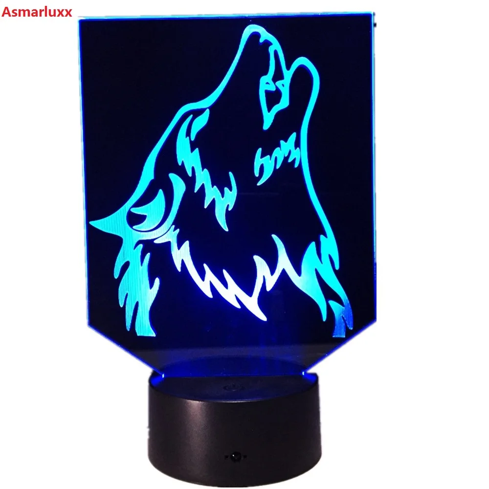 

Wolf Novelty 3D LED Lamp Night Light Power Bank Usb Led Lamparas Wireless Wall Lamp Usb Deco Home Gift 7 Colors Change Hologram