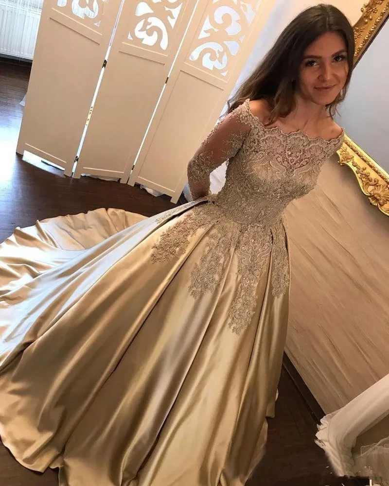 SQM194 халат De Soiree Винтаж Лодка шеи элегантные вечерние платья официальные платья для выпускного 2019 пятно бальное платье