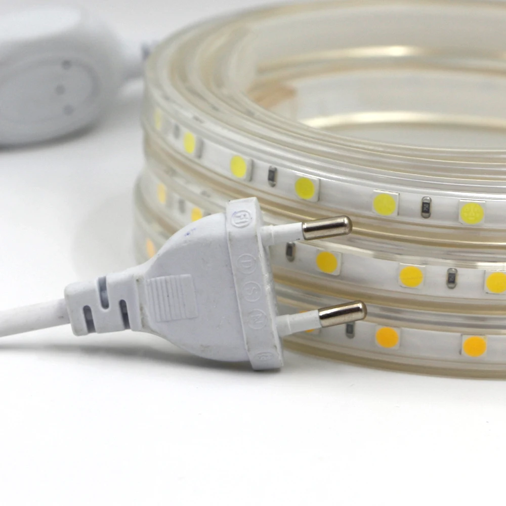 SMD 5050 AC 220V Светодиодная лента 16 Вт/м гибкий свет 60led/m Водонепроницаемая