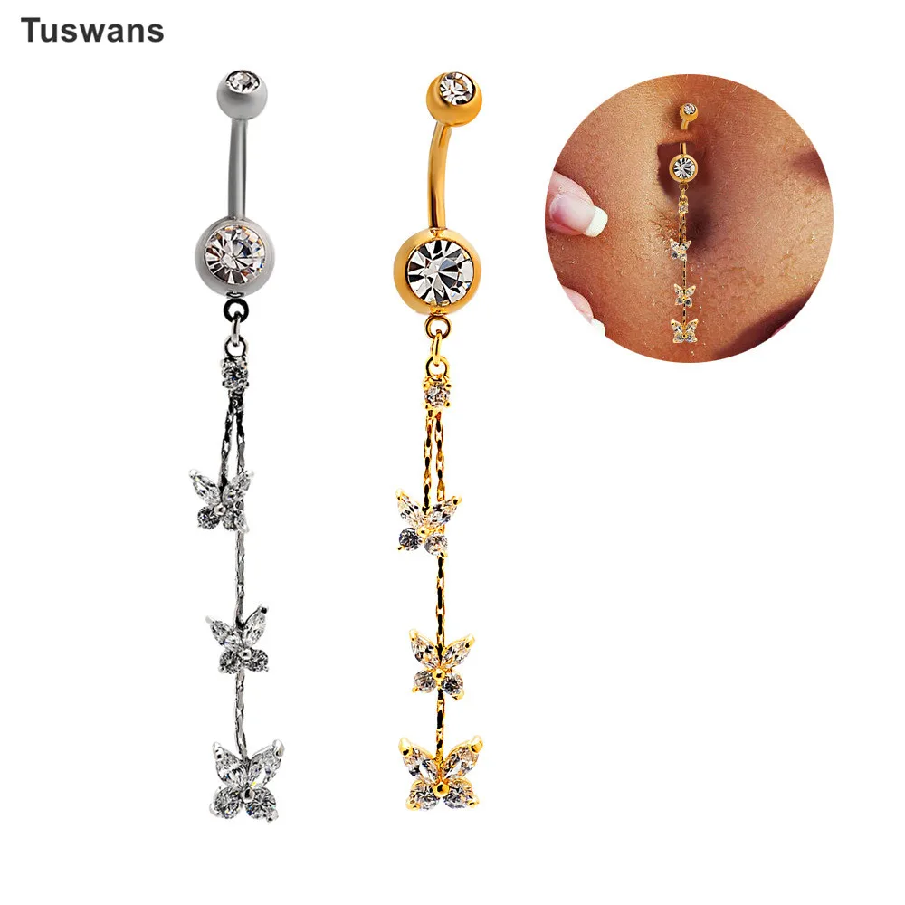 

Fashion Long Dangle Butterfly Navel Belly Button Rings 316L Surgical Steel Piercing Ring Sexy Pircing Jewelry(TSBJ0098)