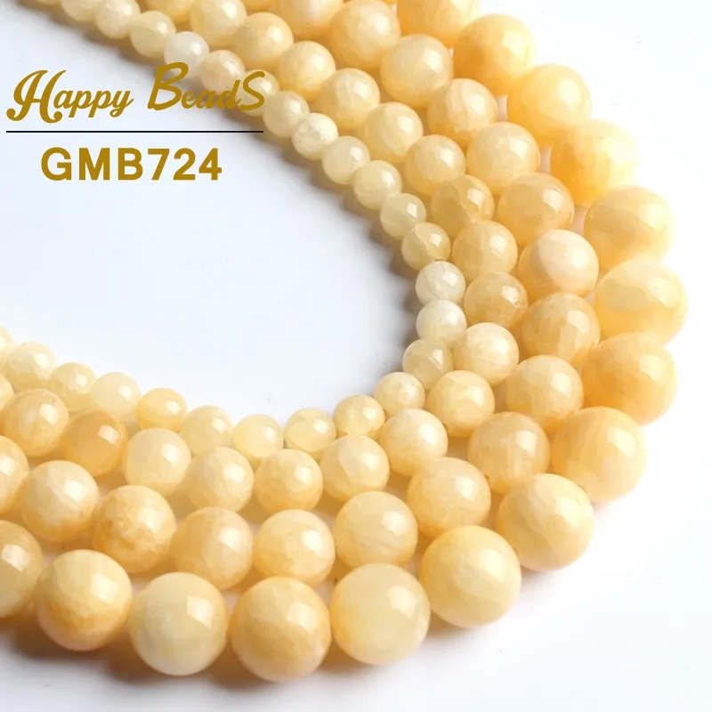 

New Light Yellow Jades Chalcedony Gem Beads Round Loose Beads 15" Strand 6 8 10 12mm For Jewelry Making DIY Bracelet Necklace