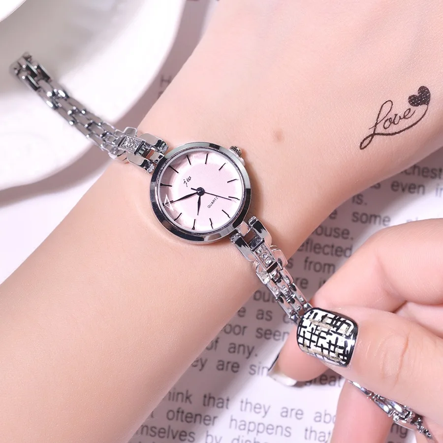 Золотые женские часы с браслетом Роскошная Мода из нержавеющей стали женские кварцевые наручные часы простые маленькие женские часы подарки - Цвет: Silver Pink