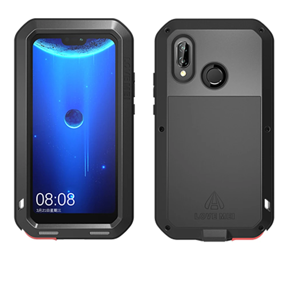 Love Mei Armor Case for Huawei P20 Lite P20 Pro Shockproof Aluminum Metal  Cover for Huawei P20 Tempered Glass Full Protection