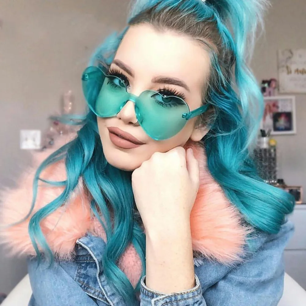

Cute Love Heart Shape Sunglasses Women Brand Rimless Frame Tint Clear Lens Sunglass 2018 Fashion Red Yellow Pink Sun Glasses