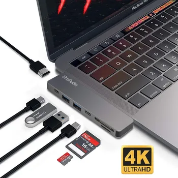 

OneAudio 7-in-1 USB C HUB Dual USB C To USB 3.0/HDMI/SD TF Card Type C Female Adapter Thunderbolt 3 USB 3 For 2016/2017 Macbook
