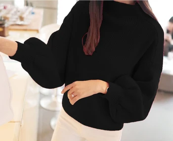 

WARM Knitted Sweaters Women Batwing Sleeve Pullover Top Casual Turtleneck Long Sleeve Jumper Tops Loose Sweater
