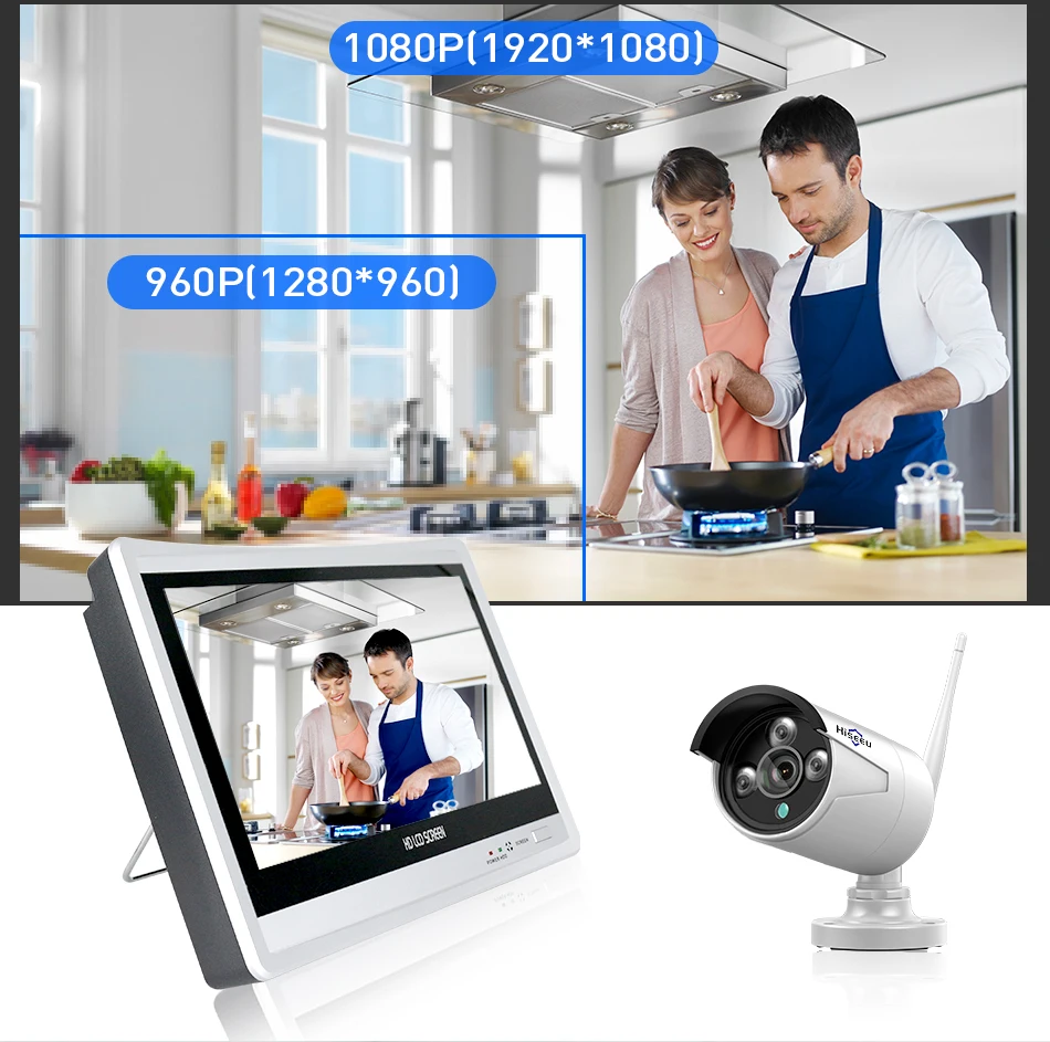 Hiseeu 4CH 2MP 1080 P беспроводные наборы NVR 12' lcd HD наружная безопасность 2MP ip-камера видеонаблюдения камера видеонаблюдения с WiFi системой