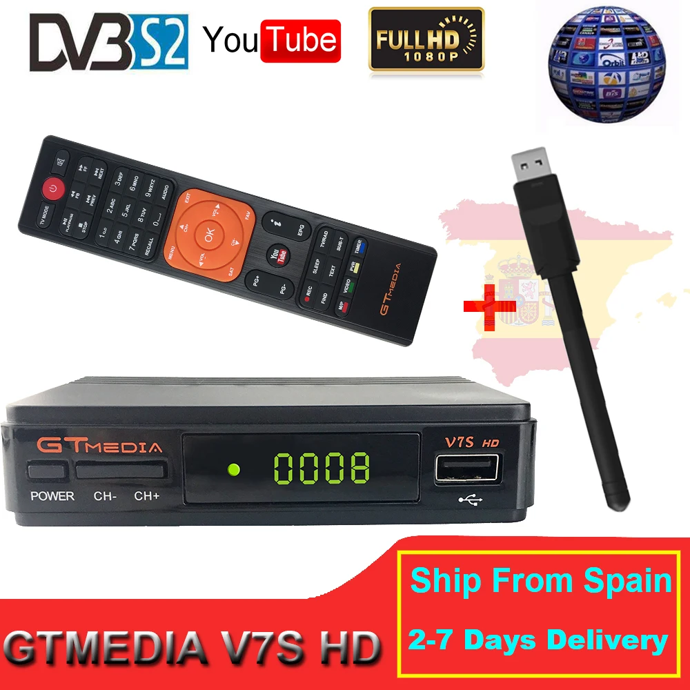 GTMedia V7S Freesat V7 HD DVB-S2 спутниковый ресивер Full 1080P + USB WiFi с европейской Cline 1 год Европа