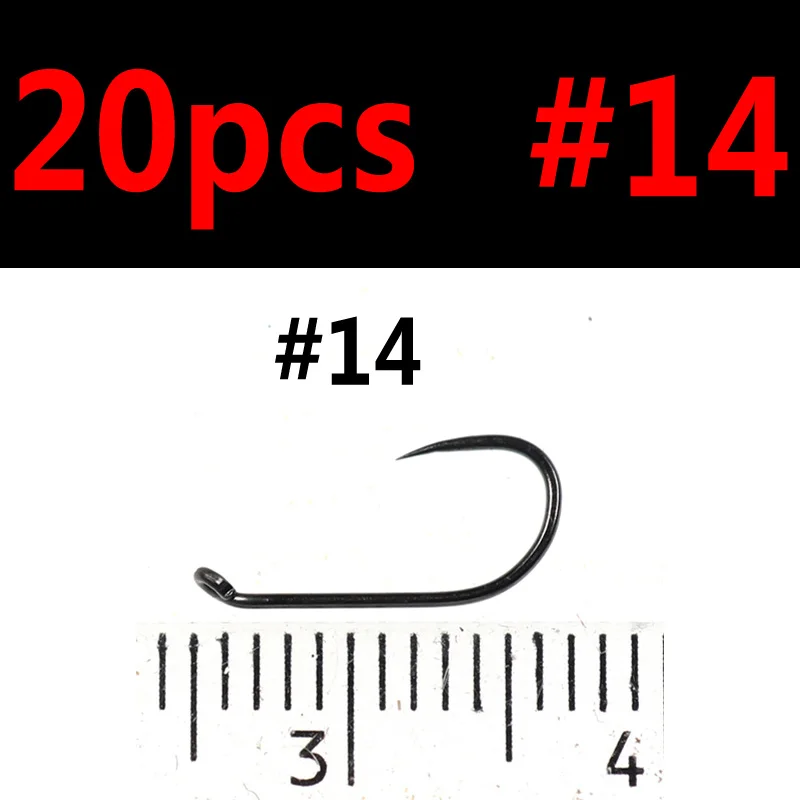 Bimoo 20 шт.#12#14#16#18 связывающий мух сухой мухобойка крепкий и острый Аддис мухобойные крючки для привязывания черный никель - Цвет: 20pcs size 14