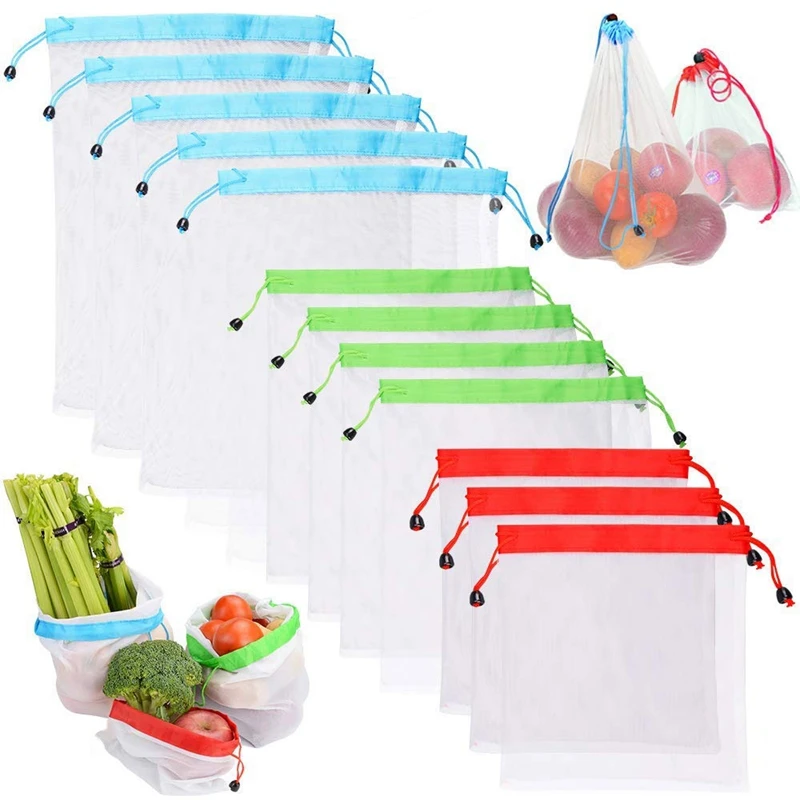 Reuable Produce Bags 12 Pack, сетчатые сумки для покупок прозрачная, легкая прочность моющаяся Экологичная с весом тары на T