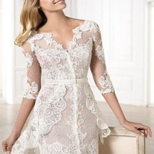 Пляжные Элегантные короткие свадебные платья 3/4 рукава кружевные свадебные платья Тюль Hi Lo свадебное платье