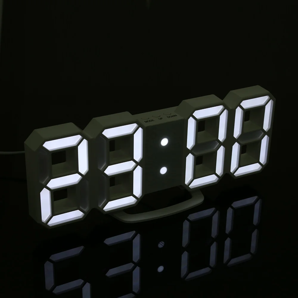 3D светодиодный настенный светильник, ночник, современный цифровой будильник, настольный ночник, светильник для дома, гостиной, офиса, стол, 24 или 12 часов - Испускаемый цвет: Белый